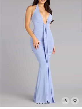 Windsor Light Blue Halter Plunge Maxi Dress